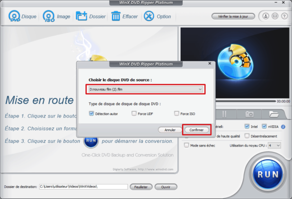 Sélection du disque DVD à convertir
