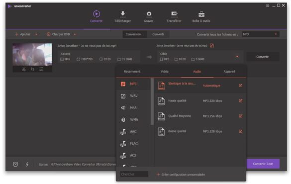 Interface du convertisseur universel Wondershare UniConverter