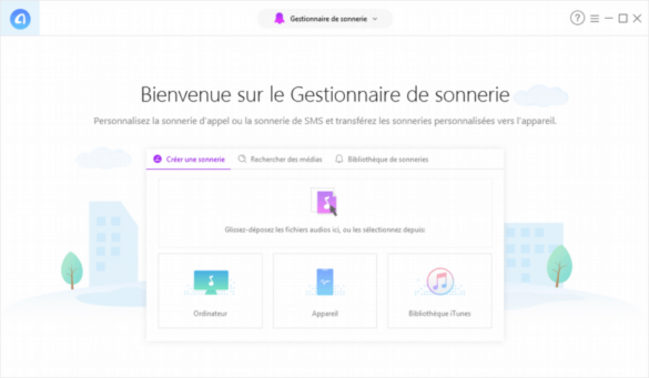 Interface du gestionnaire de sonneries pour iPhone, AnyTrans