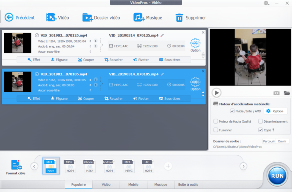 Fusion de deux vidéos avec le logiciel de montage vidéo VideoProc