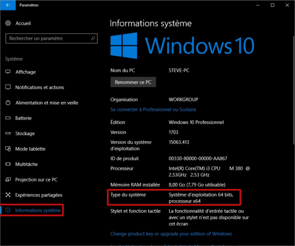 Informations système (Windows 10)