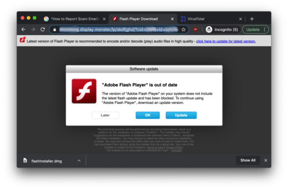 une fausse mise à jour de Flash Player qui est en fait un cheval de Troie