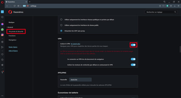 Activer le VPN gratuit et illimité du navigateur Opera