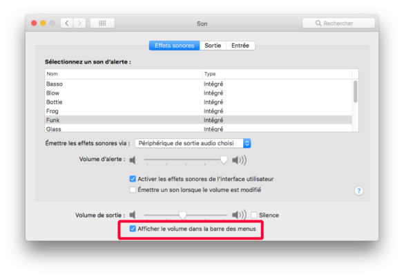 Afficher le volume dans la barre de menus de macOS