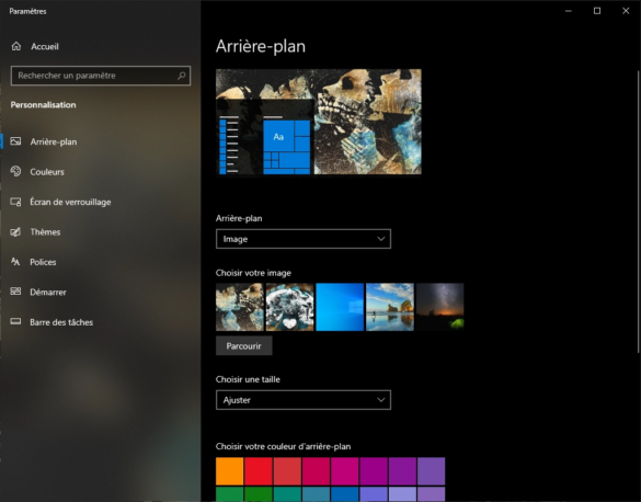 Réglage de l'arrière-plan dans Windows 10