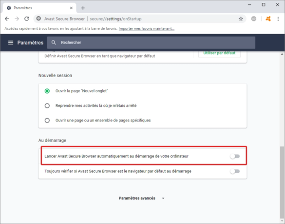 Désactiver Avast Secure Browser au démarrage de Windows