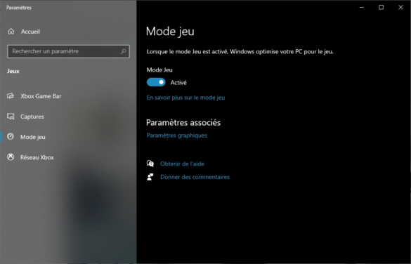 Activer le mode Jeu de Windows 10