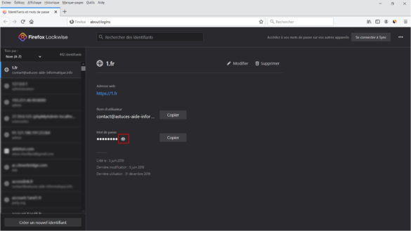 Visualiser le mot de passe et dentifiant enregistré dans Mozilla Firefox