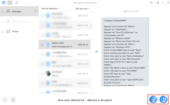 Récupération des SMS effacés sur un smartphoner Samsung grâce à PhoneRescue