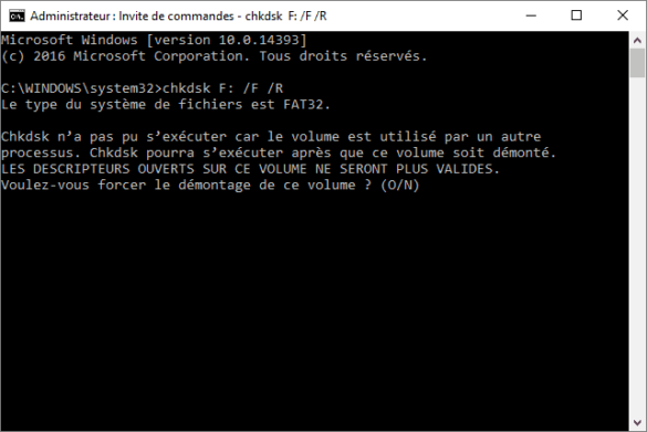 Chkdsk : forcer le démontage du volume