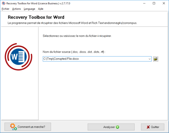 Le logiciel spécialisé dans la récupération de fichier Word corrompu : Recovery Toolbox for Word
