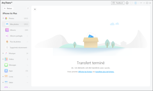 Sauvegarde des photos iPhone sur ordinateur : transfert terminé