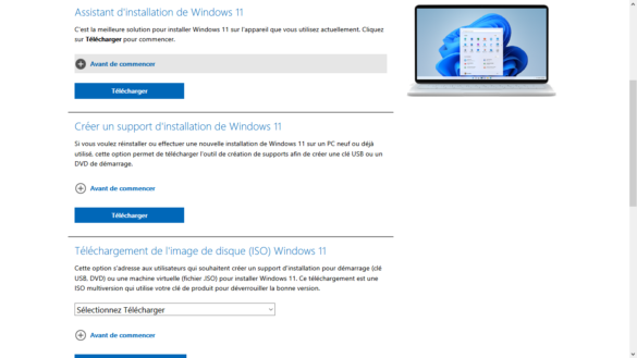 Les différentes méthodes d'installation de Windows disponible depuis le site de Microsoft