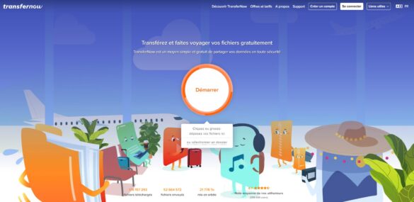 Interface utilisateur de TransferNow, une solution pour envoyer des gros fichiers par internet