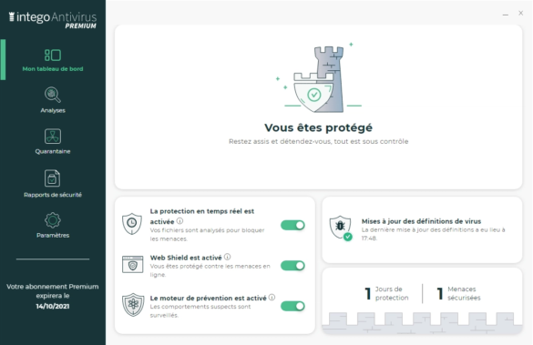 L'interface de l'antivirus premium pour Windows, Intego