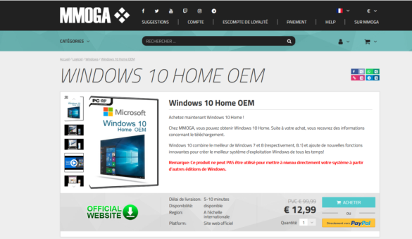 Acheter Windows 10 moins cher dans la boutique en ligne MMOGA