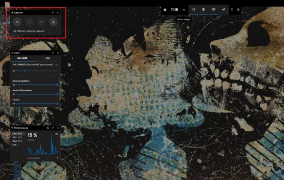 La Xbox game bar qui permet de faire des impressions image ou vidéo de vote PC sous Windows 10
