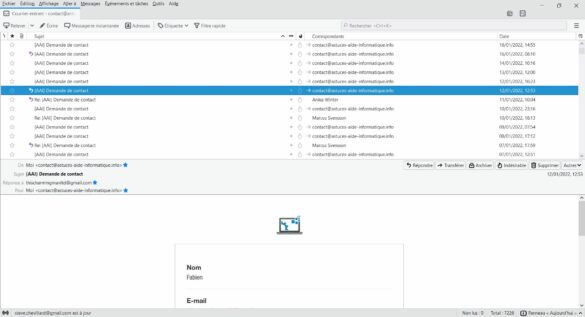 Interface du logiciel de messagerie Thunderbird