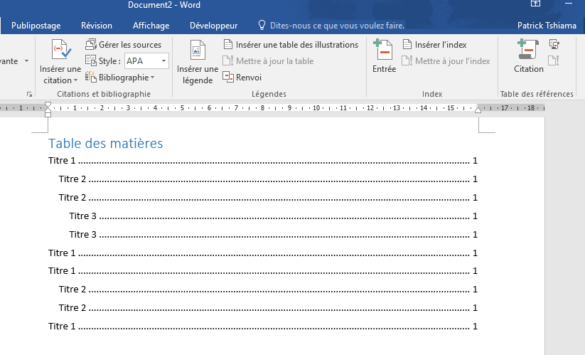 C'est quoi la table des matières ?