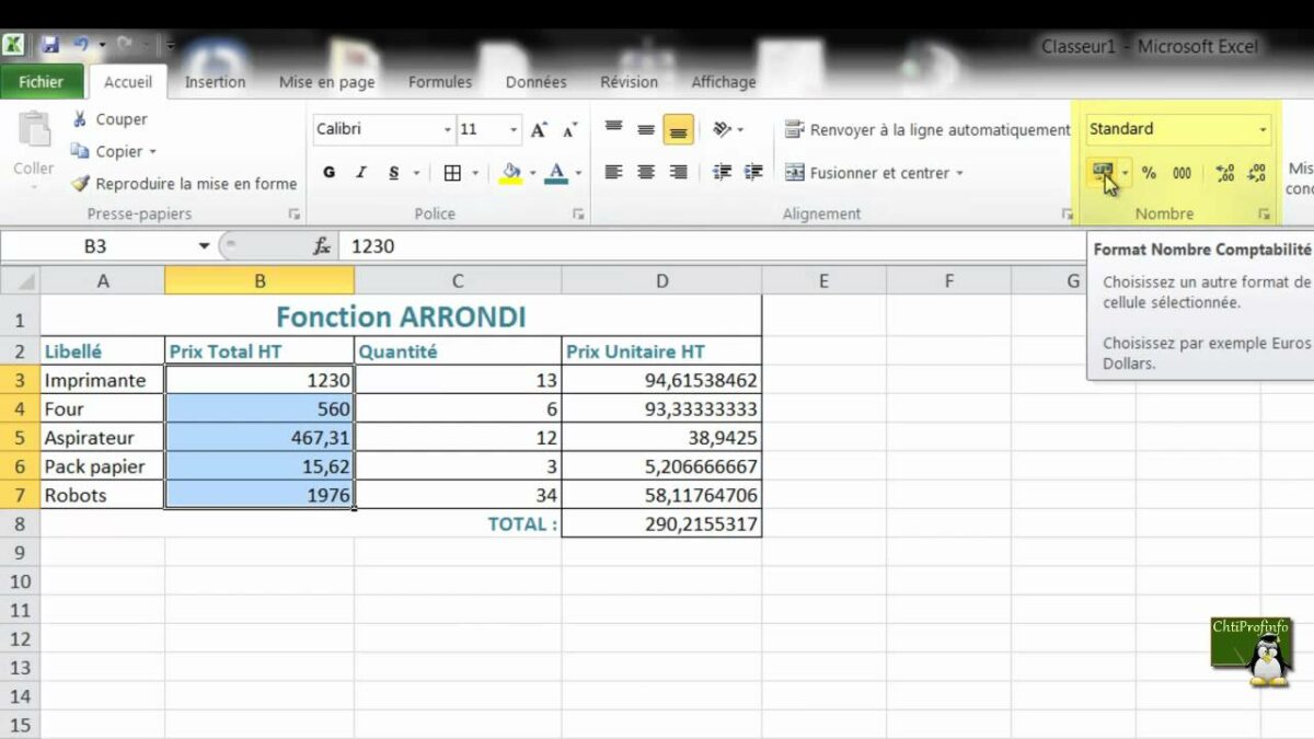 Comment arrondir à 5 centimes sur Excel ?