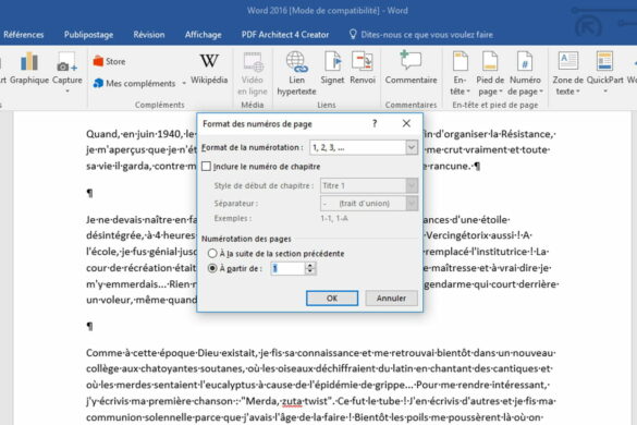 Comment commencer la numérotation à la page 3 ?