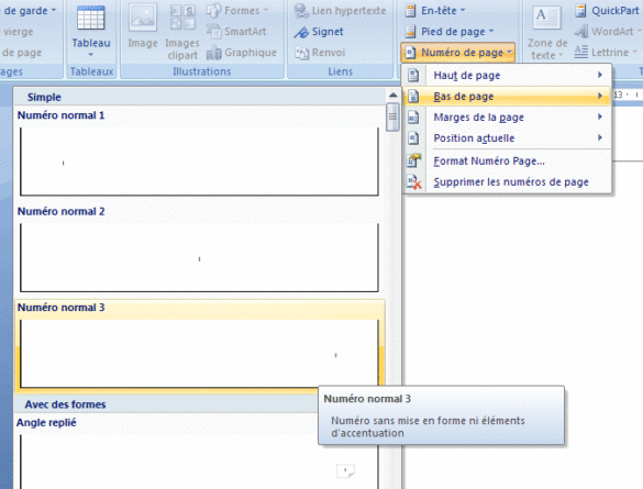 Comment commencer une numérotation de page à la page 4 ?