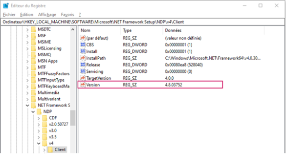 Comment connaître la version de Net Framework ?