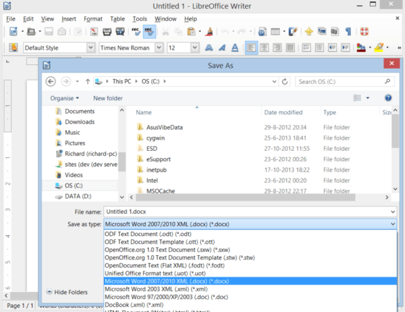 Comment convertir un fichier ODT en docx ?