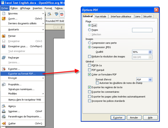 Comment convertir un fichier en Open Office en PDF ?