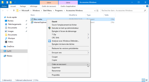 Comment créer une touche de raccourci ?