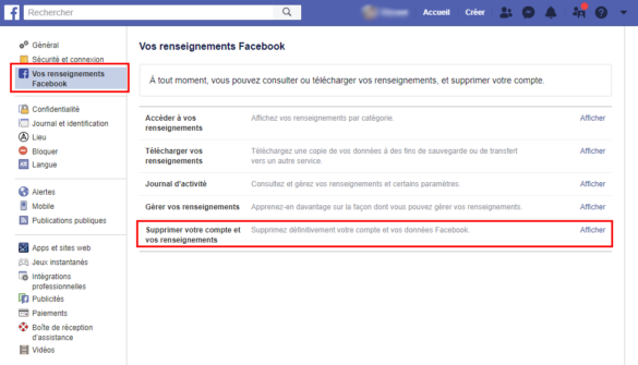 Comment désactiver Facebook 2021 ?