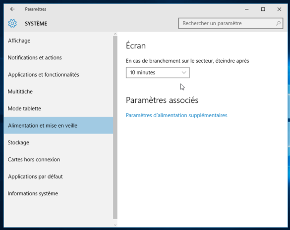 Comment désactiver la mise en veille de l'écran ?