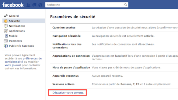 Comment enlever la sécurité d'un compte Facebook ?