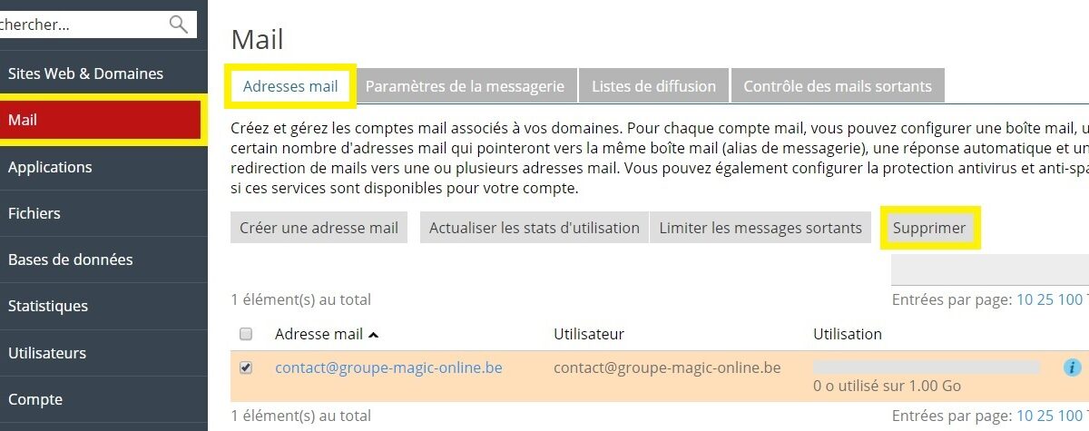 Comment faire pour supprimer définitivement une adresse mail ?