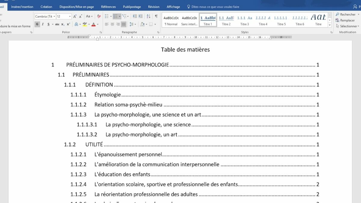 Comment faire une belle table des matières sur Word ?