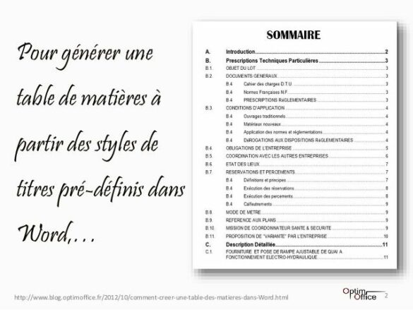 Comment generer une table de matière automatiquement ?