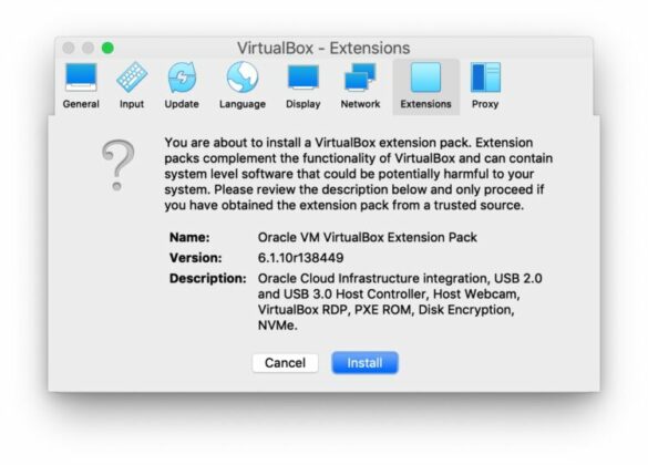 Comment installer le pack d'extension VirtualBox ?