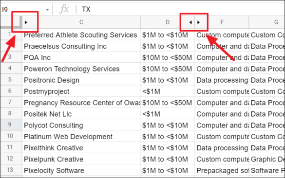 Comment masquer une colonne sur Google Sheet ?
