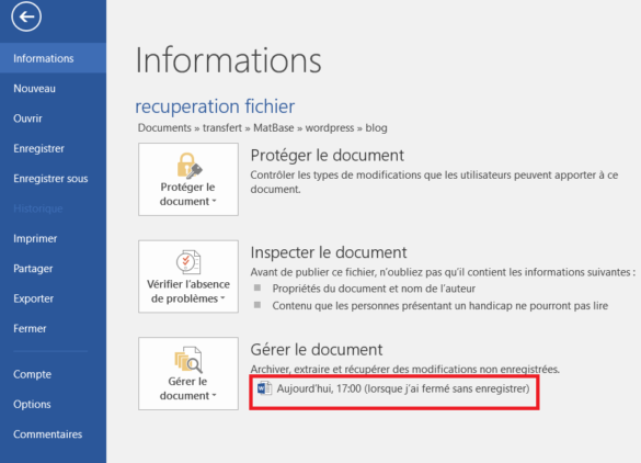 Comment récupérer un document non enregistré ?