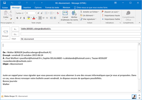 Comment répondre à un message en particulier ?