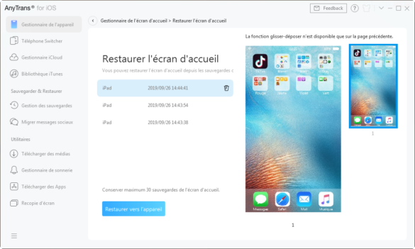 Comment restaurer l'écran d'accueil ?