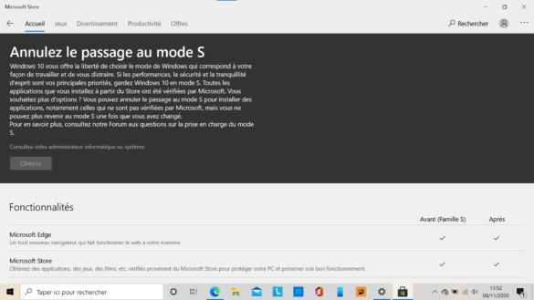 Comment sortir du mode S sans compte Microsoft ?
