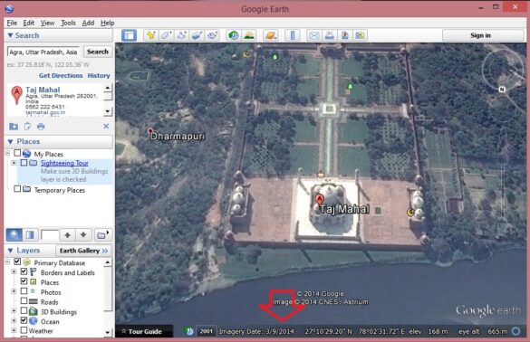 How can you tell when a Google satellite image was taken?