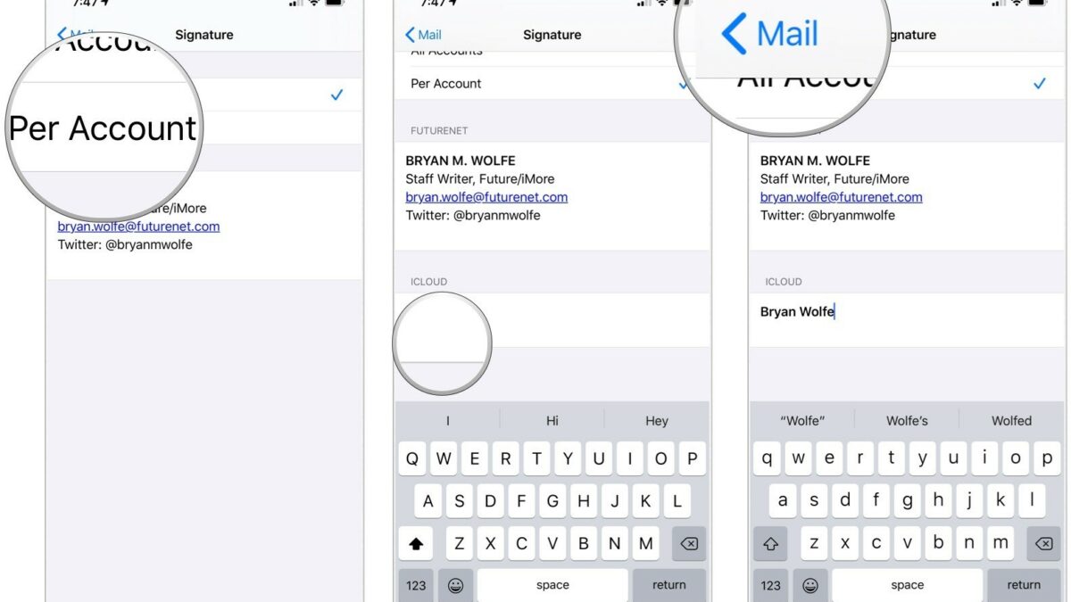 How do I put an email signature on my iPhone?