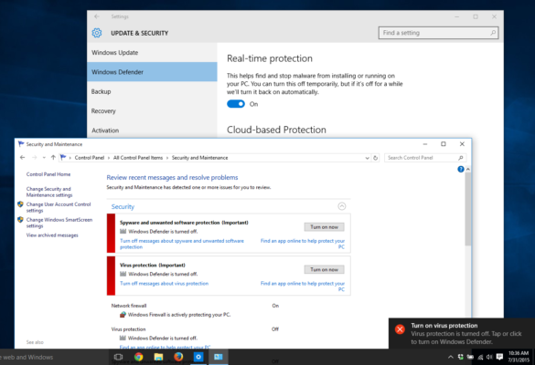 How do I turn Windows Defender antivirus on?