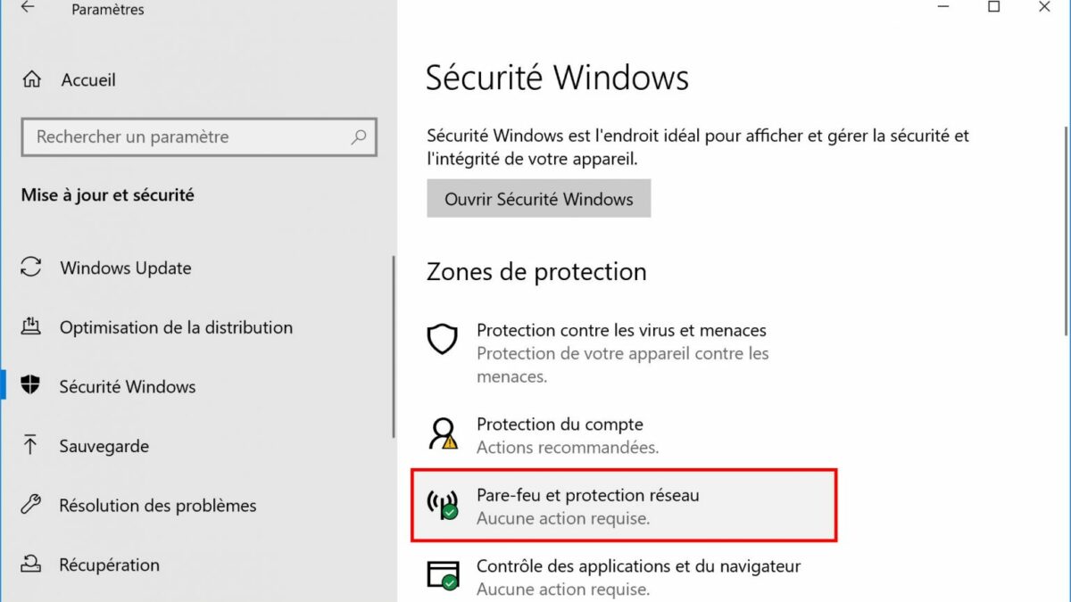 Où se trouve Centre de sécurité Windows Defender ?