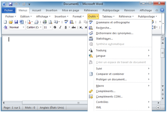 Où se trouve le menu Word ?