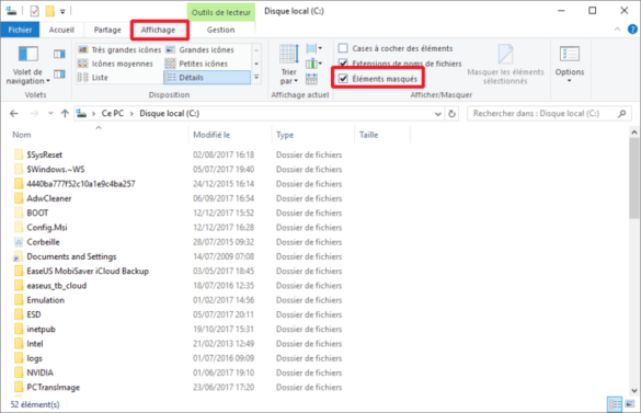 Où se trouve les fichiers cachés ?