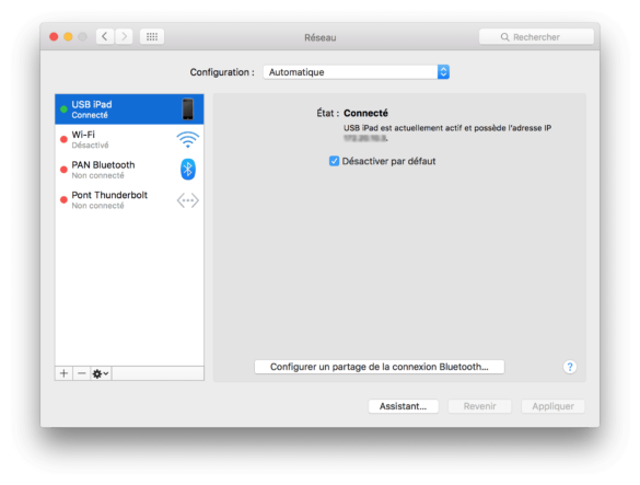 Pourquoi le partage de connexion n'apparaît pas ?