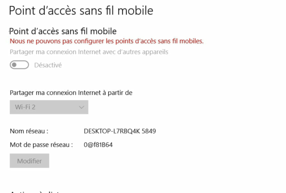 Pourquoi le point d'accès mobile ne fonctionne pas ?